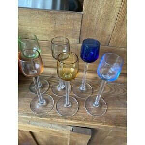 Cordial Glasses 6 Pieces Vintage Multi Color Set 6” Tall